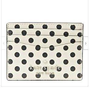 kate spade staci picture dot small slim cardholder wallet white black polka dot